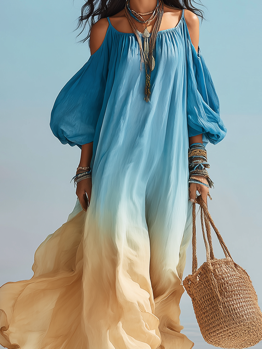 Dreamy Gradient Off-shoulder Flowing Resort Maxi Dress