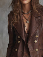 Retro Double-breasted Wide Lapel Faux Leather Jacket