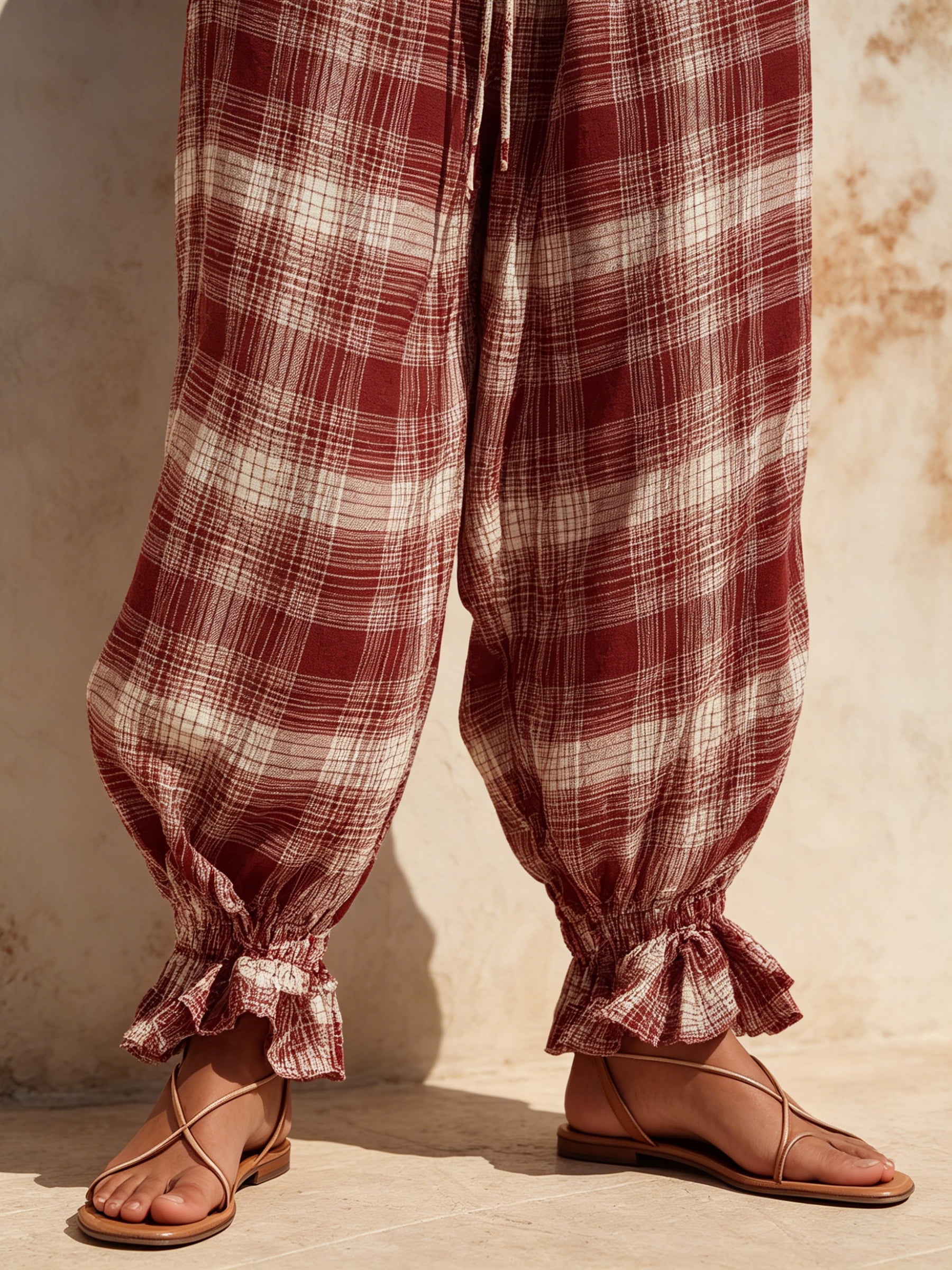 Red Plaid Ruffle-Hem Halter Jumpsuit - Effortless Summer Style