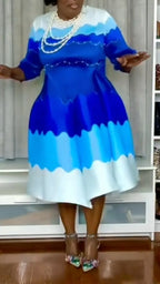 Color Block Ruffled Midi Dress