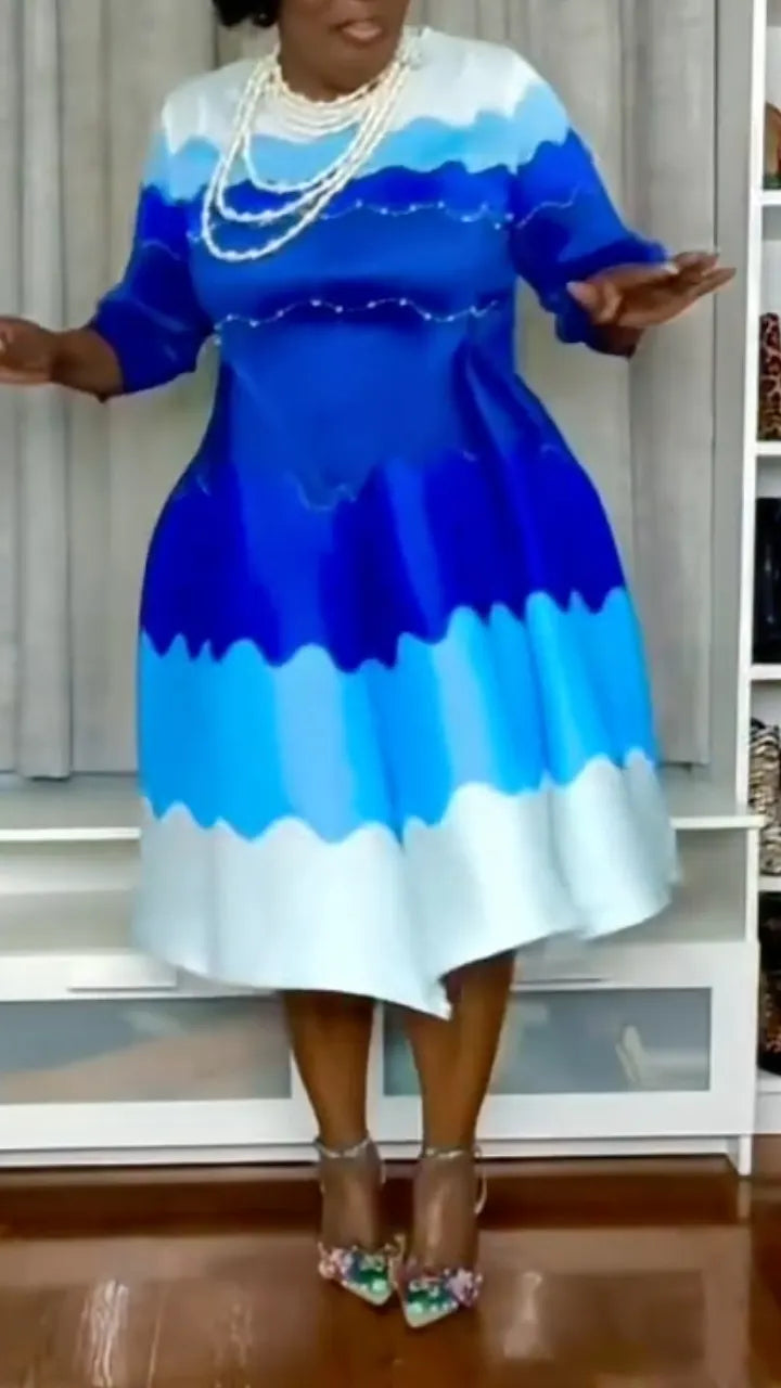 Color Block Ruffled Midi Dress