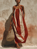 Sleeveless Striped Linen Maxi Dress — Casual & Relaxed Resort Style