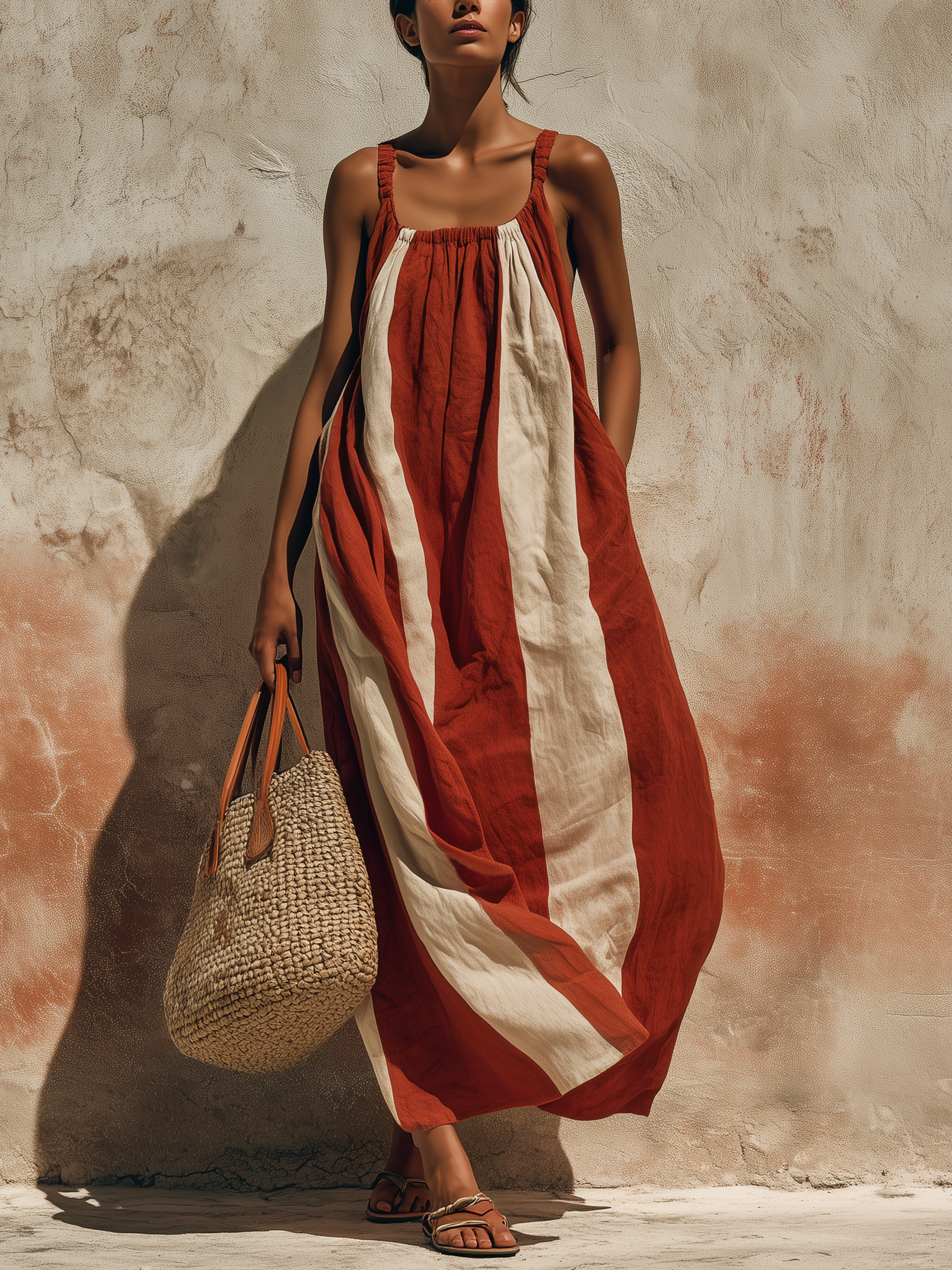 Sleeveless Striped Linen Maxi Dress — Casual & Relaxed Resort Style