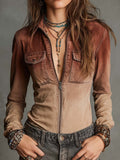 Vintage Distressed Ombre Denim Blouse