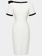 Black Bow Short Sleeve Sheath Midi Dress