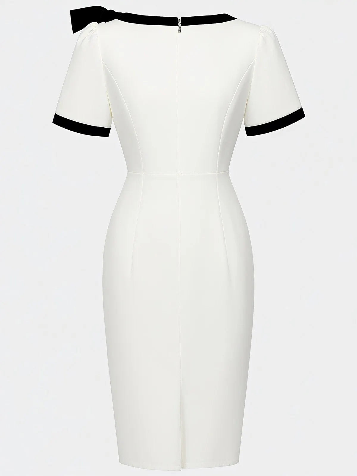 Black Bow Short Sleeve Sheath Midi Dress