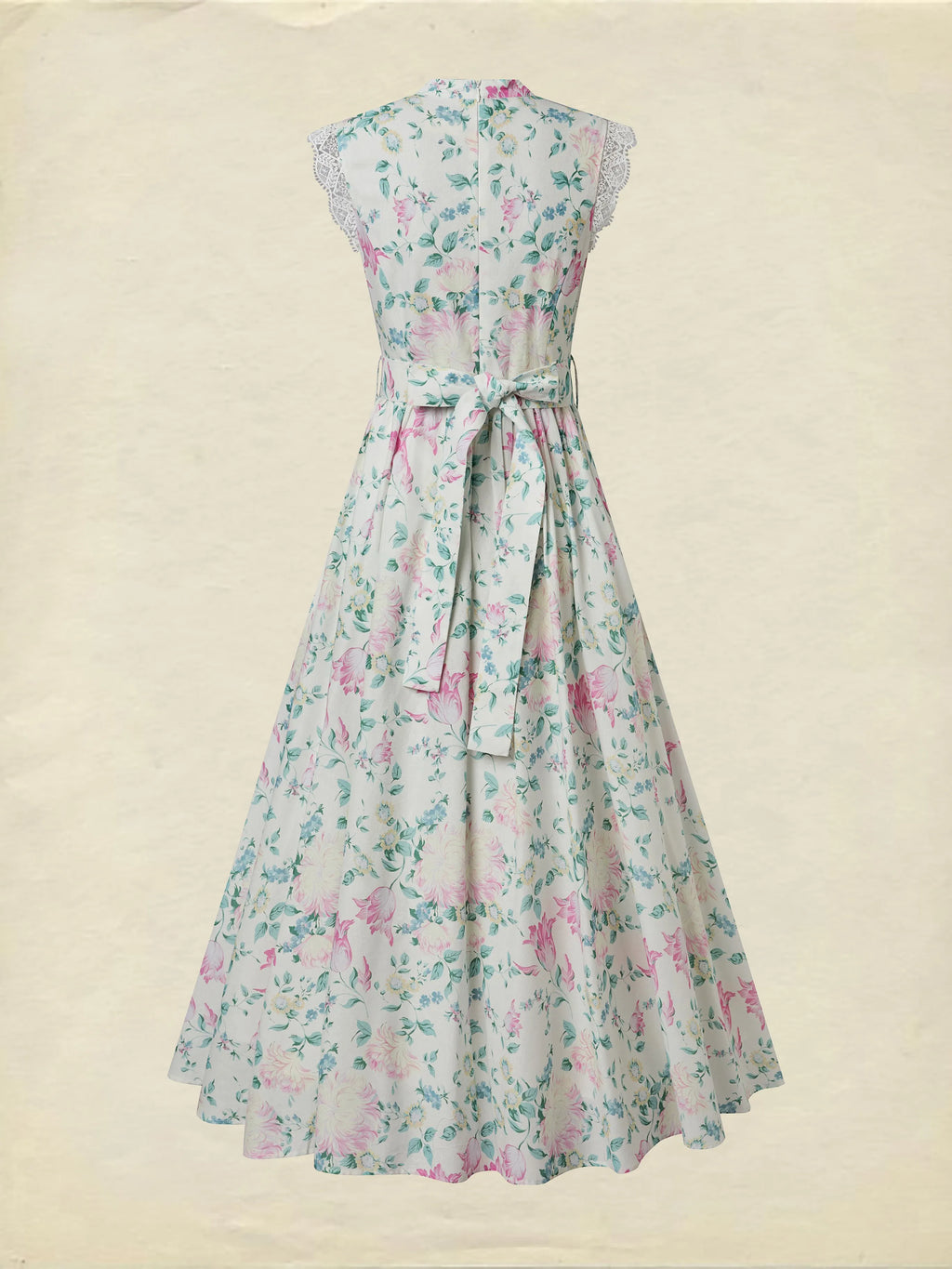 Maxi Cotton Dress, Sleeveless, V Neck, Floral, Lace, Vacation, Vintage, Apricot