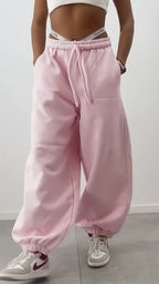 Grey Oversized Drawstring Jogger Pants