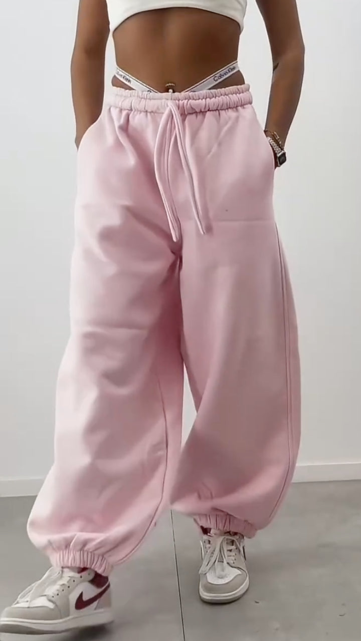 Grey Oversized Drawstring Jogger Pants