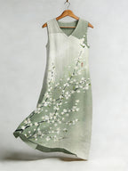 Vintage Pear Flower Art Flowy Linen Midi Dress