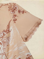 Cotton Shirt, Short Sleeves, Stand Collar, Angel, Lace, Vintage, Caramel