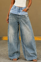 Layered Waistband Wide Leg Denim