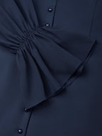 Purplish Blue Buckle Classic V Neck Long Sleeve Bell Sleeve Mermaid Midi Dress