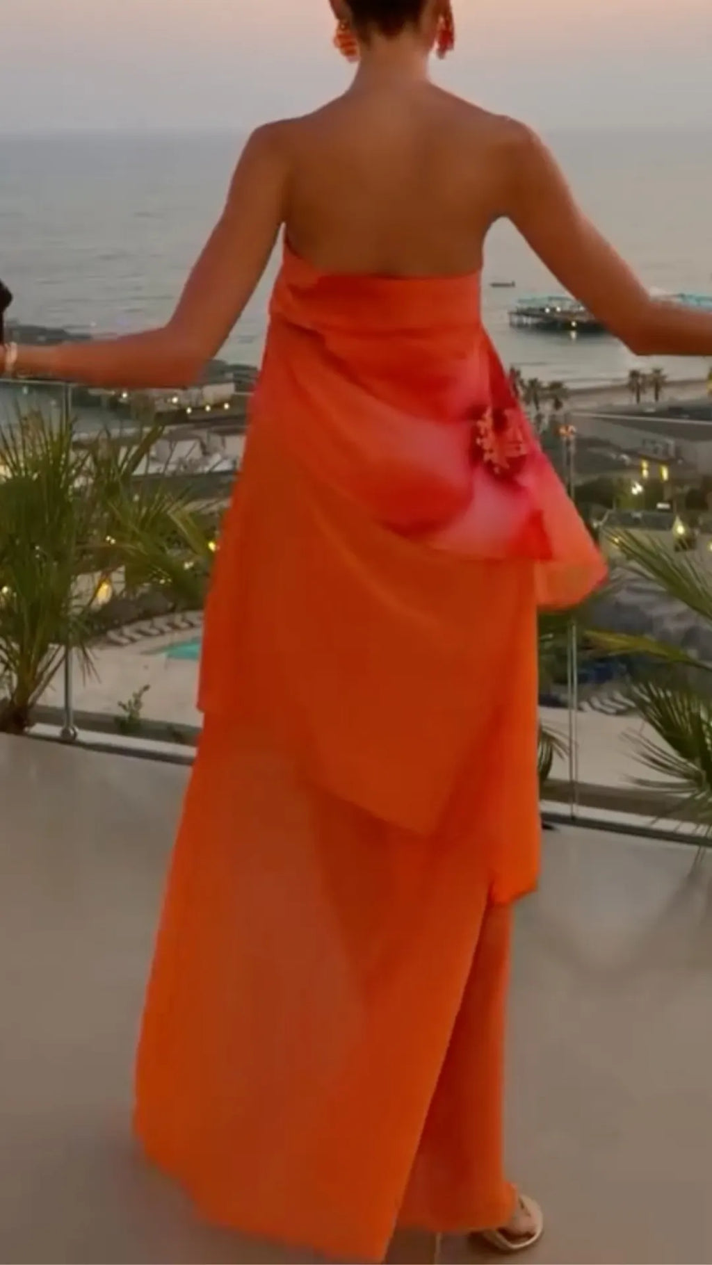 Orange Chiffon Slit Maxi Dress