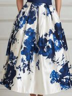 Elegant Floral Satin A-Line Midi Dress