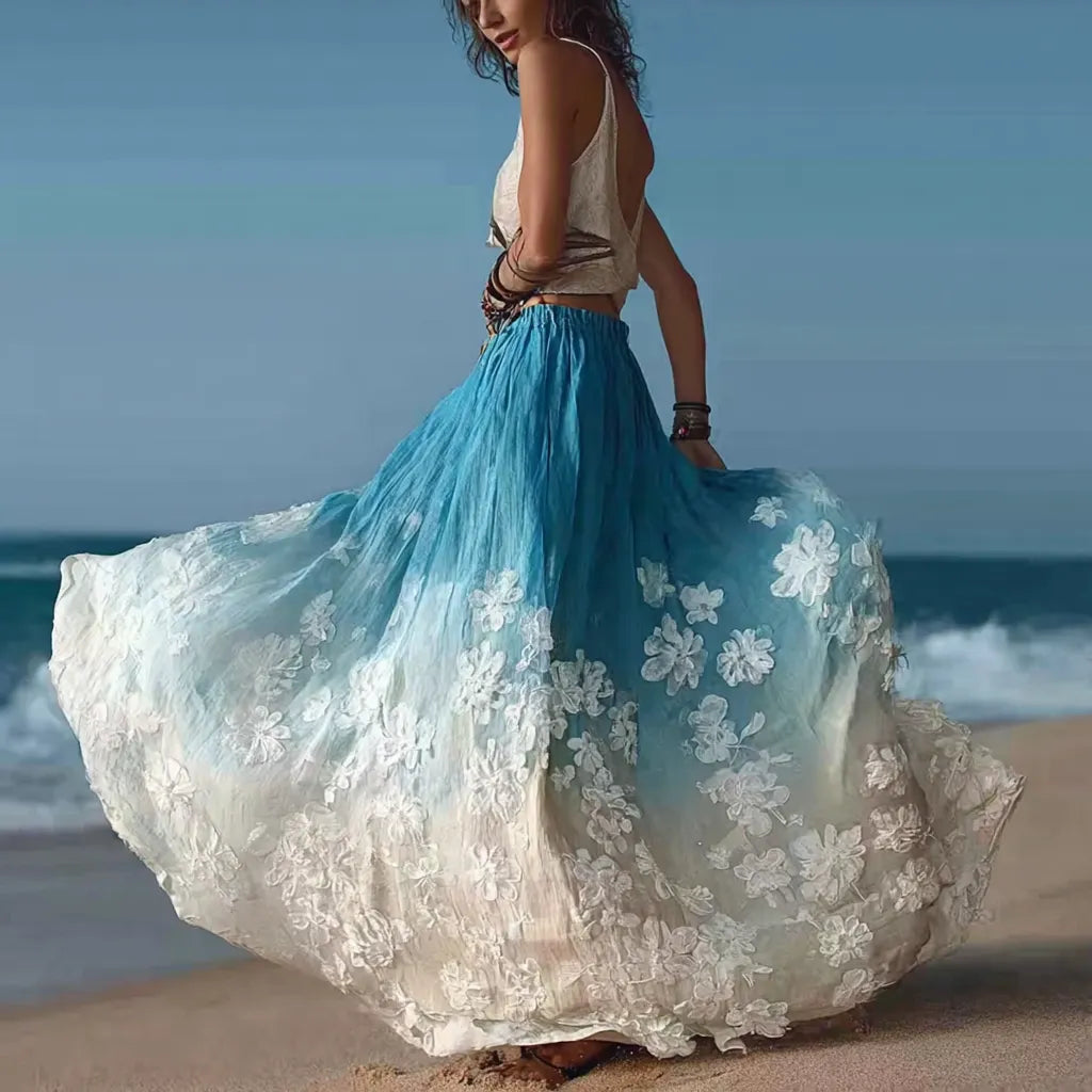 Bohemian Style Plant Flower Gradient Color Half-length Dress