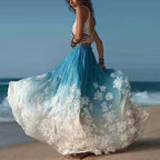 Bohemian Style Plant Flower Gradient Color Half-length Dress
