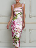 Elegant Floral Square Neck Midi Dress