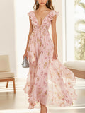 Chic Light Pink Floral Chiffon Dress