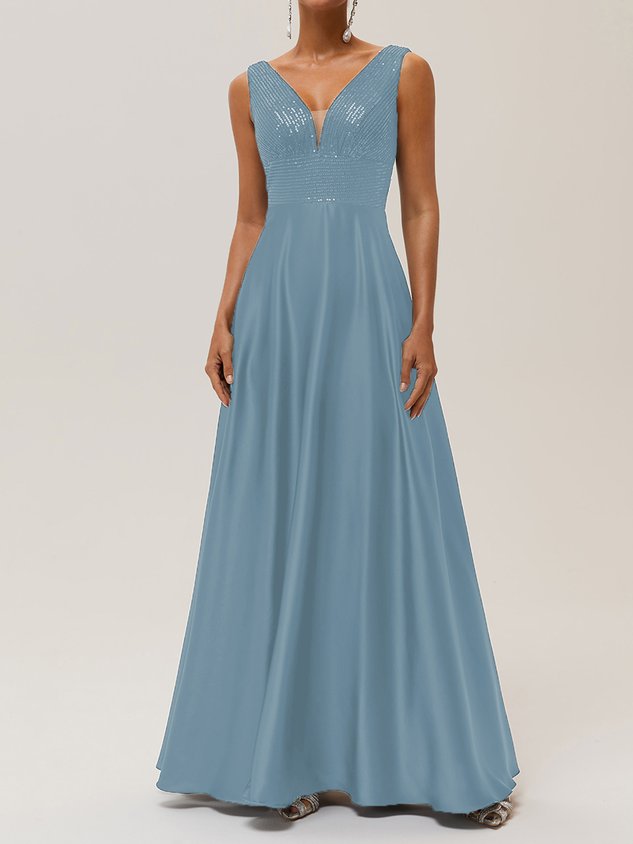 Purplish Blue Sequin A-Line Gown Satin Mother of the Bride or Groom Dress