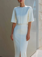 Short Sleeve Cropped Top And Pencil Midi Skirt Set