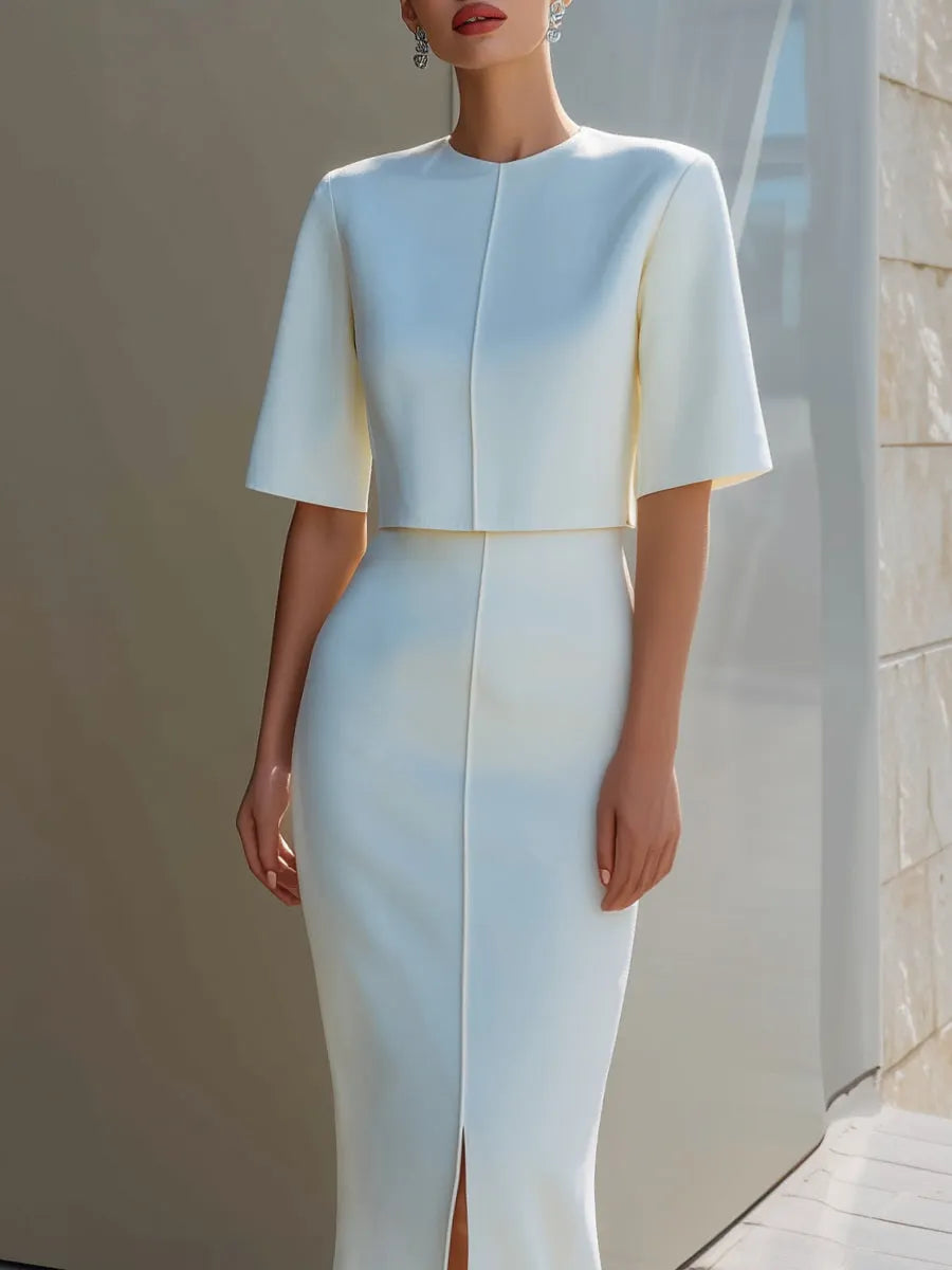 Short Sleeve Cropped Top And Pencil Midi Skirt Set