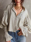 Vintage Boho Cotton Striped Puff Sleeve Shirt