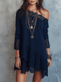 Vintage Lace-Trim Off-Shoulder Mini Dress In Midnight Navy