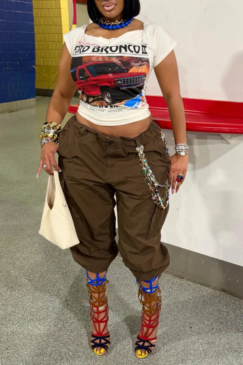 Vintage Graphic Tee & Cropped Cargo Pants Set