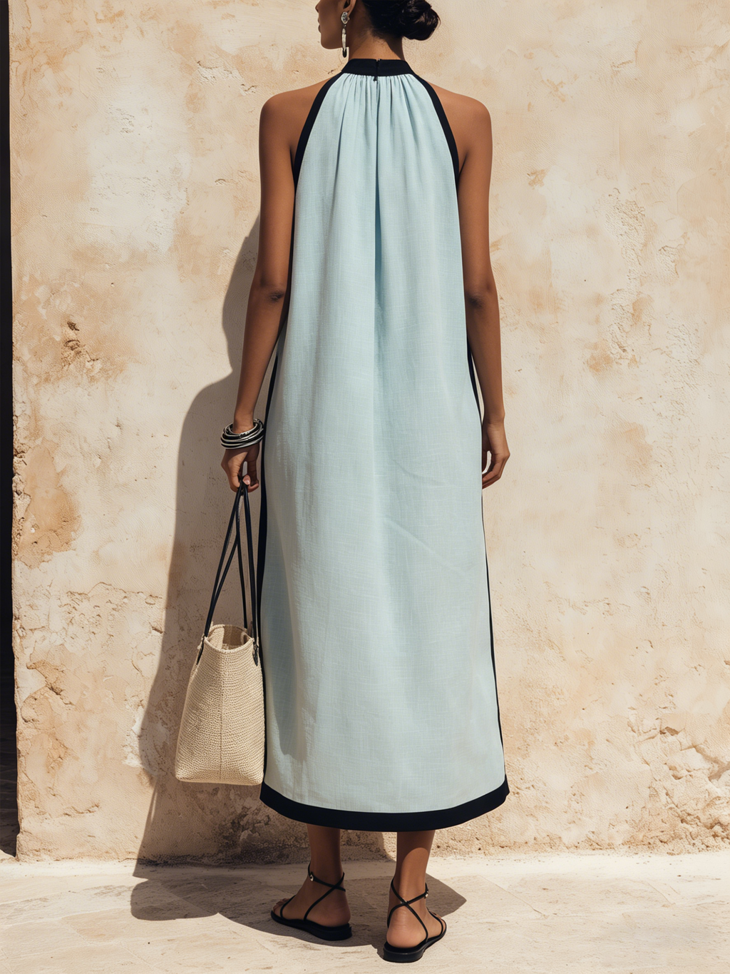 Tencel Denim Halter Neck Maxi Dress With Side Slit
