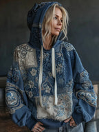 Vintage Boho Floral Embroidered Patchwork Casual Hoodie