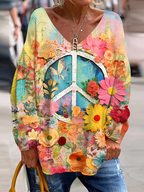 Hippie Vibe Peace And Love Hippie Floral Painting Art Cozy T Shirt