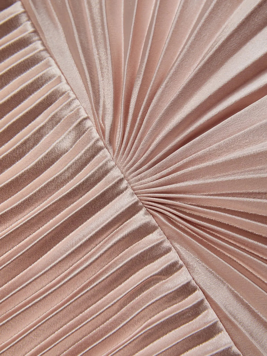 Rose Gold Pink Pleated Satin Strapless Sleeveless A-Line Midi Dress