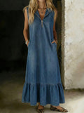 Women's Fashion Design Sleeveless Ruffled Denim Skirt