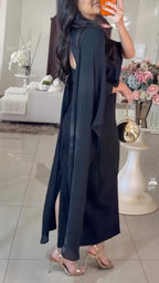 High Neck Cape Sleeve Layered Midi Dress