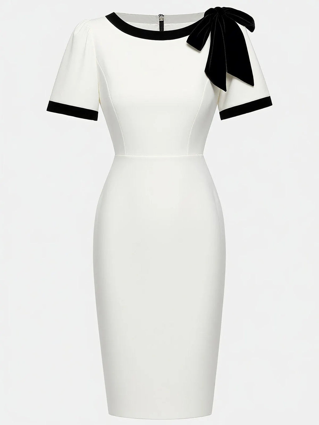 Black Bow Short Sleeve Sheath Midi Dress