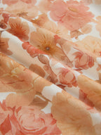 Maxi Linen Dress, Sleeveless, V Neck, Floral, Lace, Vacation, Vintage, Light Orange