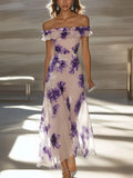 Elegant Off-the-Shoulder Chiffon Floral Dress