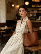 Beige Linen-Blend Lace Trim Sleeveless Button-Front Maxi Dress
