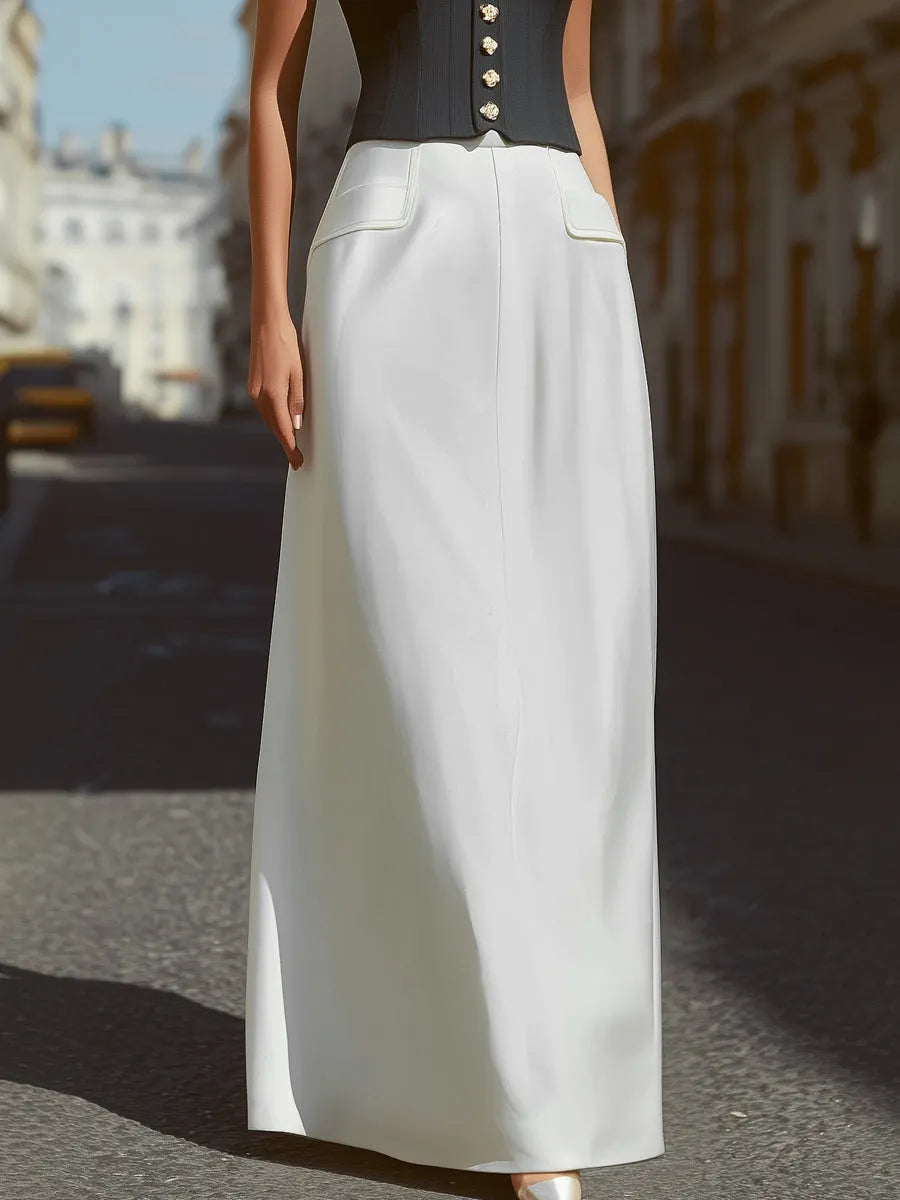 Strapless Buttoned Corset Top And High-Waisted Maxi Skirt Set