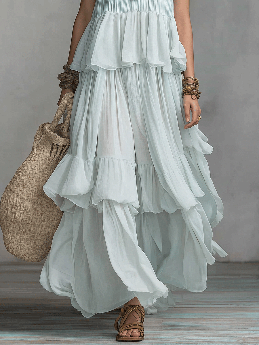 Bohemian Tiered Ruffle Flowing Maxi Dress