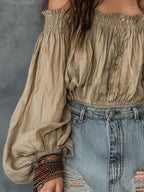 Bohemian Linen-Cotton Off-Shoulder Blouse