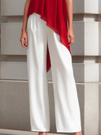 Halter Neck Asymmetric Draped Top And Wide-Leg Pants Set