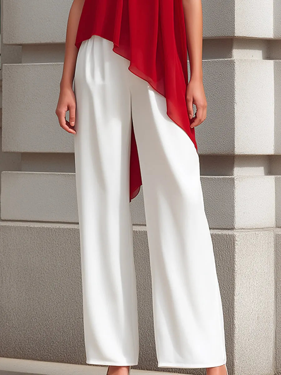 Halter Neck Asymmetric Draped Top And Wide-Leg Pants Set