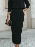 Boat Neck Top And Midi Skirt Set