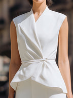 Asymmetric Draped Peplum Top Slit Wide-Leg Pants Set