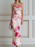 Cowl-Neck Floral Print Bodycon Maxi Dress