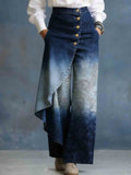 Women's Gradient Rose Stylish Design High-waisted Relaxed Fit Wide-leg Jeans