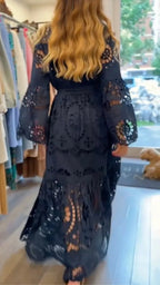 Eyelet Embroidery Belted Shirt Maxi Dress