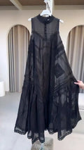 High Neck Eyelet Lace Sheer Maxi Dress